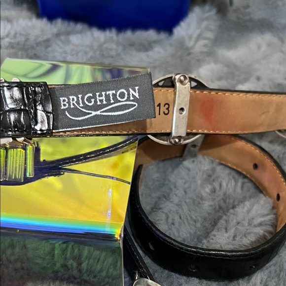 Brighton Black Leather Belt with Silver Accents EUC retail $79 - Picture 4 of 6